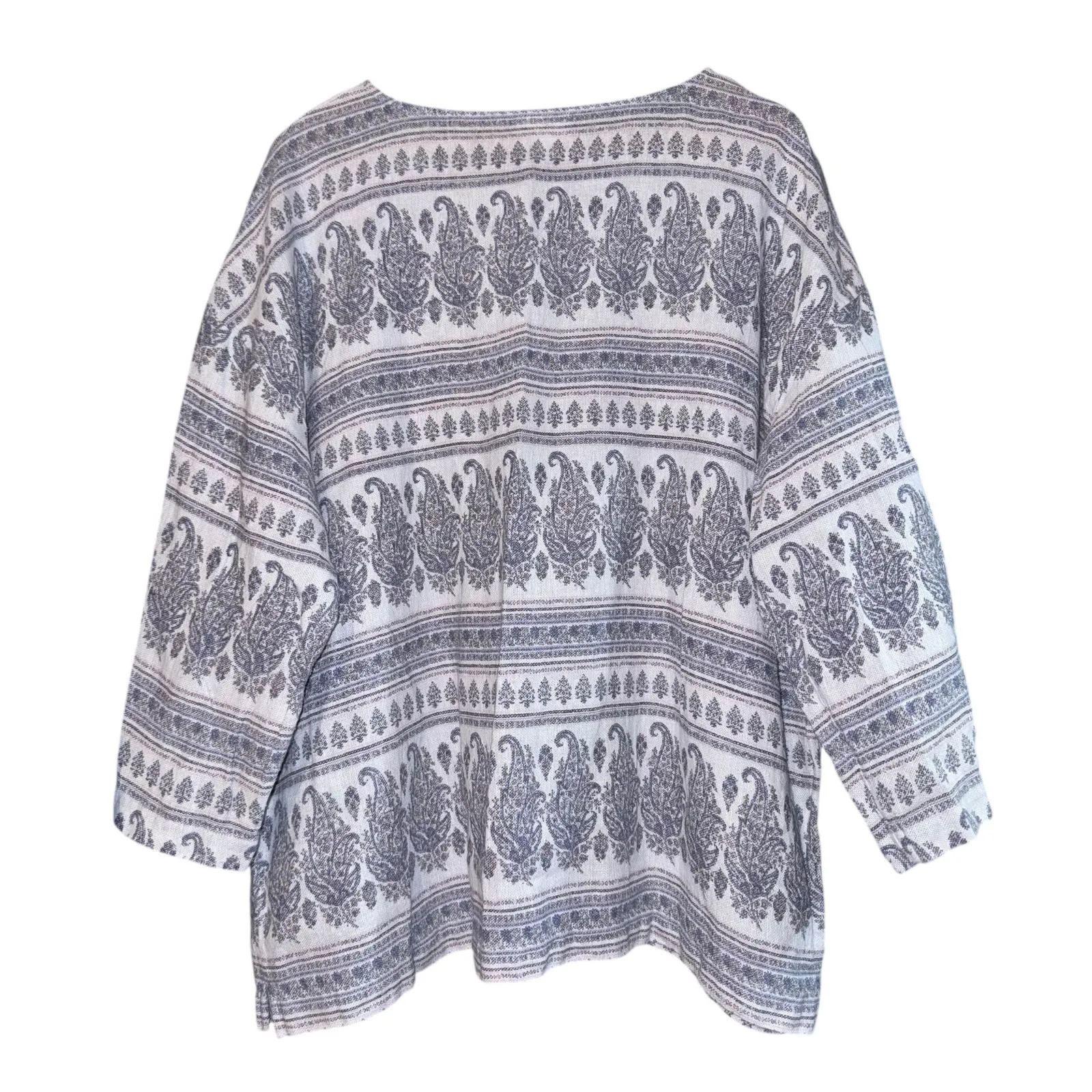 J Jill Pure Jill Boho Hemp Blend Top Womens XL Tall Hippie Paisley Beach Relaxed Gray Size undefined - Image 3