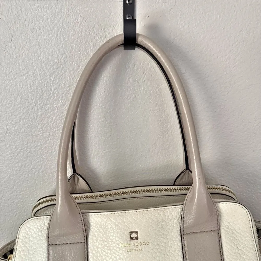 KATE SPADE | Southport Avenue Lydia Pebble Leather Gray Taupe Off White Tassel - Image 4