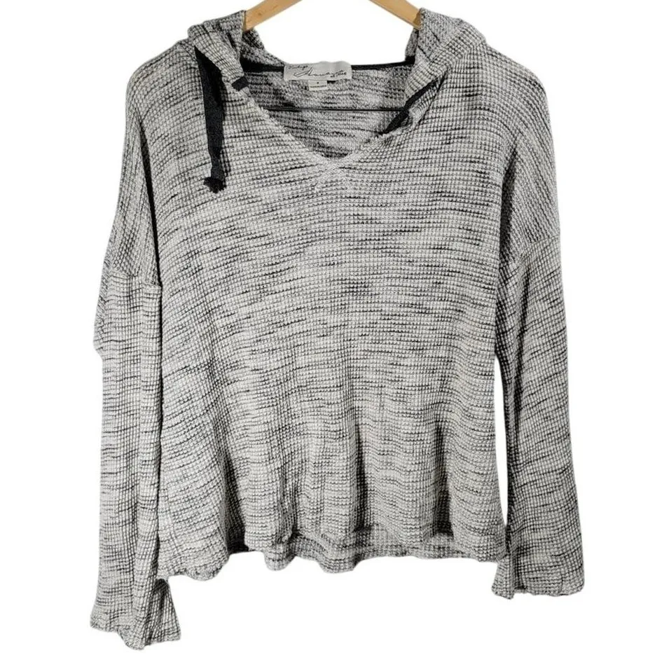 Vintage Havana Women's Gray Waffle Knit Hoodie V Neck Long Sleeve‎ Size S - Image 3