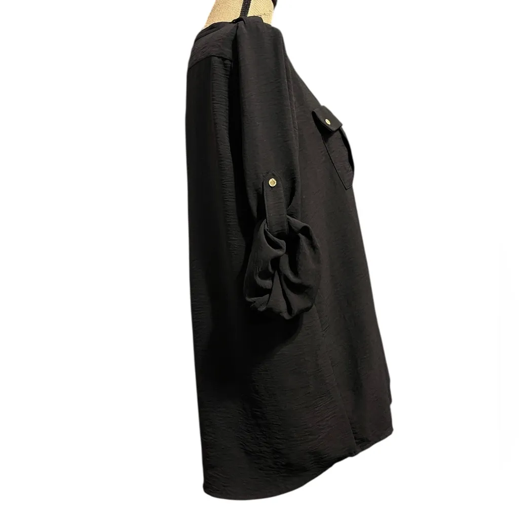 Calvin Klein Black Button-Up Blouse with Gold Buttons &  3/4 or long sleeves - Image 6