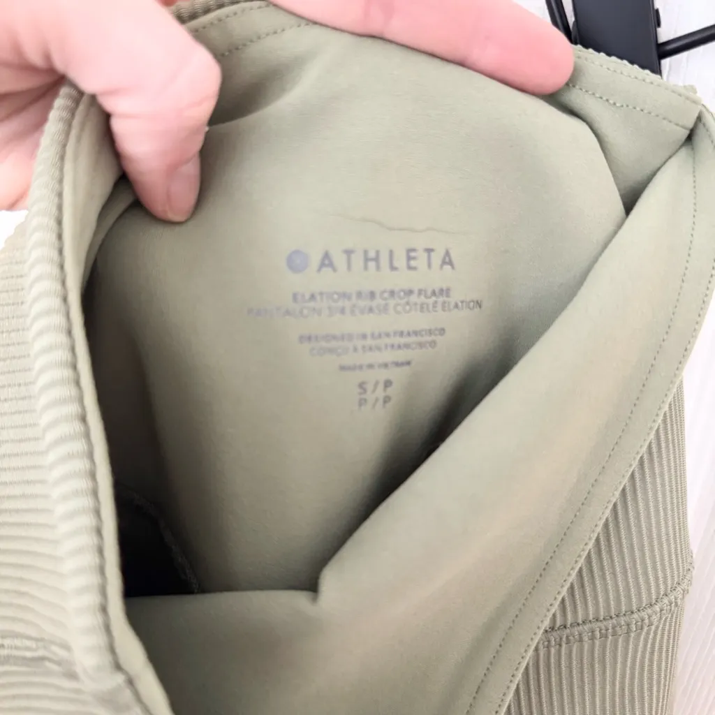 Athleta Sage Green Ribbed Flare Pants SMALL - Image 5