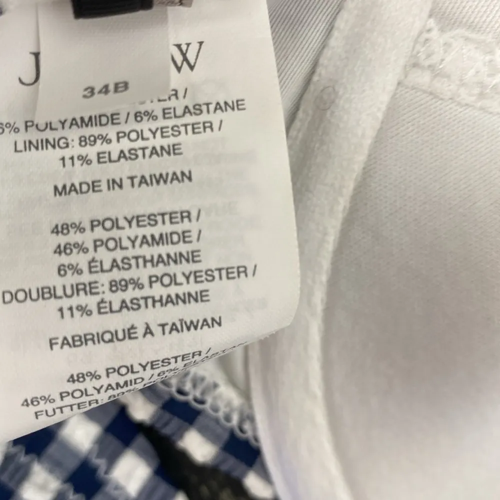 J Crew Blue & White Plaid Gingham Seersucker Bikini Swim Bathing Suit Top 34B - Image 5