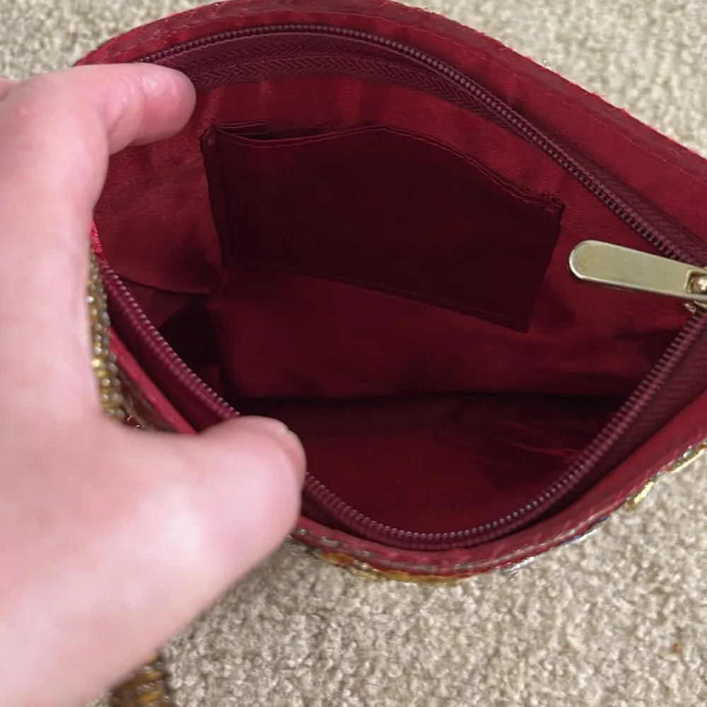 Elegant Red/Gold Beaded/Embroidered Evening Bag Red - Image 10