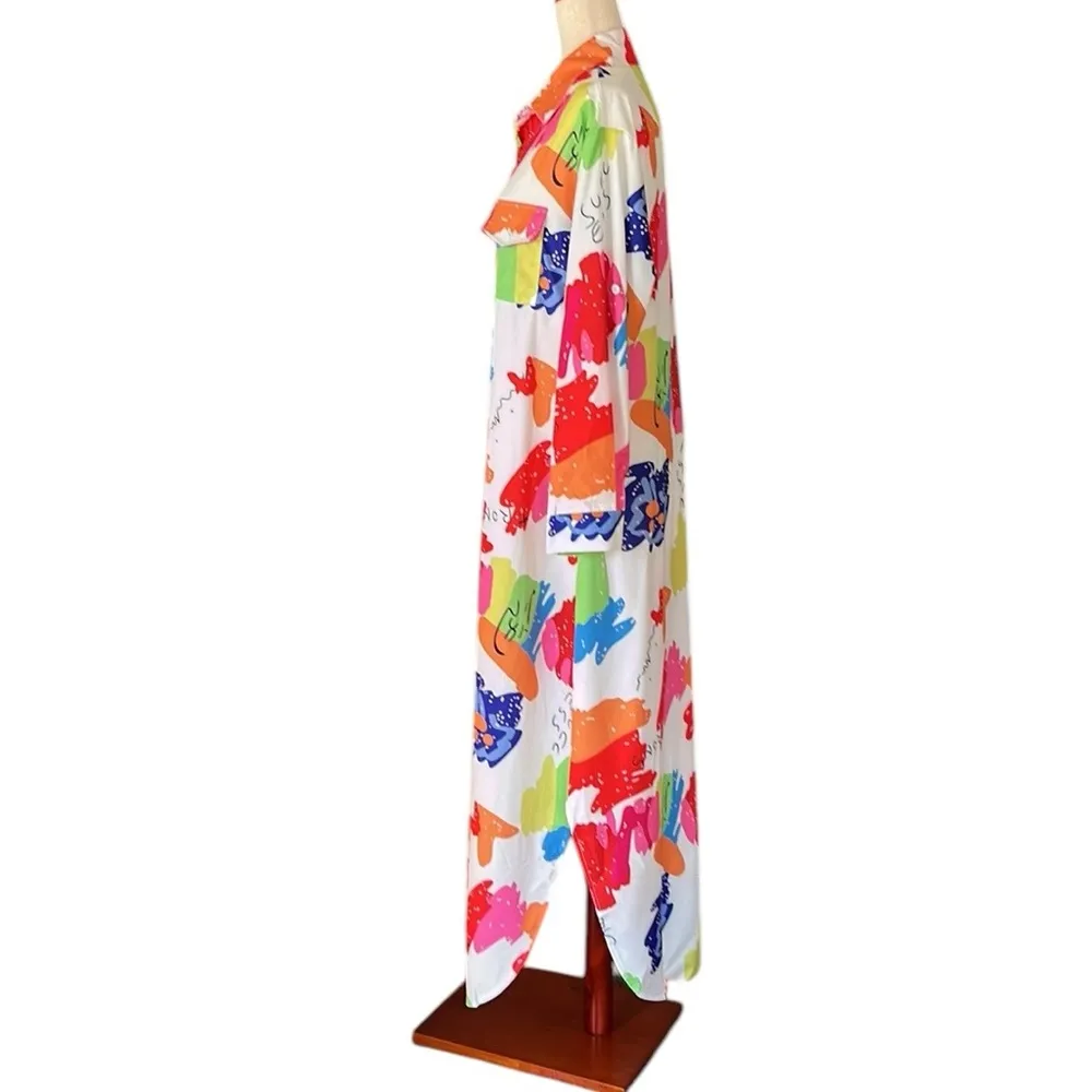 Colorful Button Down Shirt Maxi Dress or Coverup - Image 14
