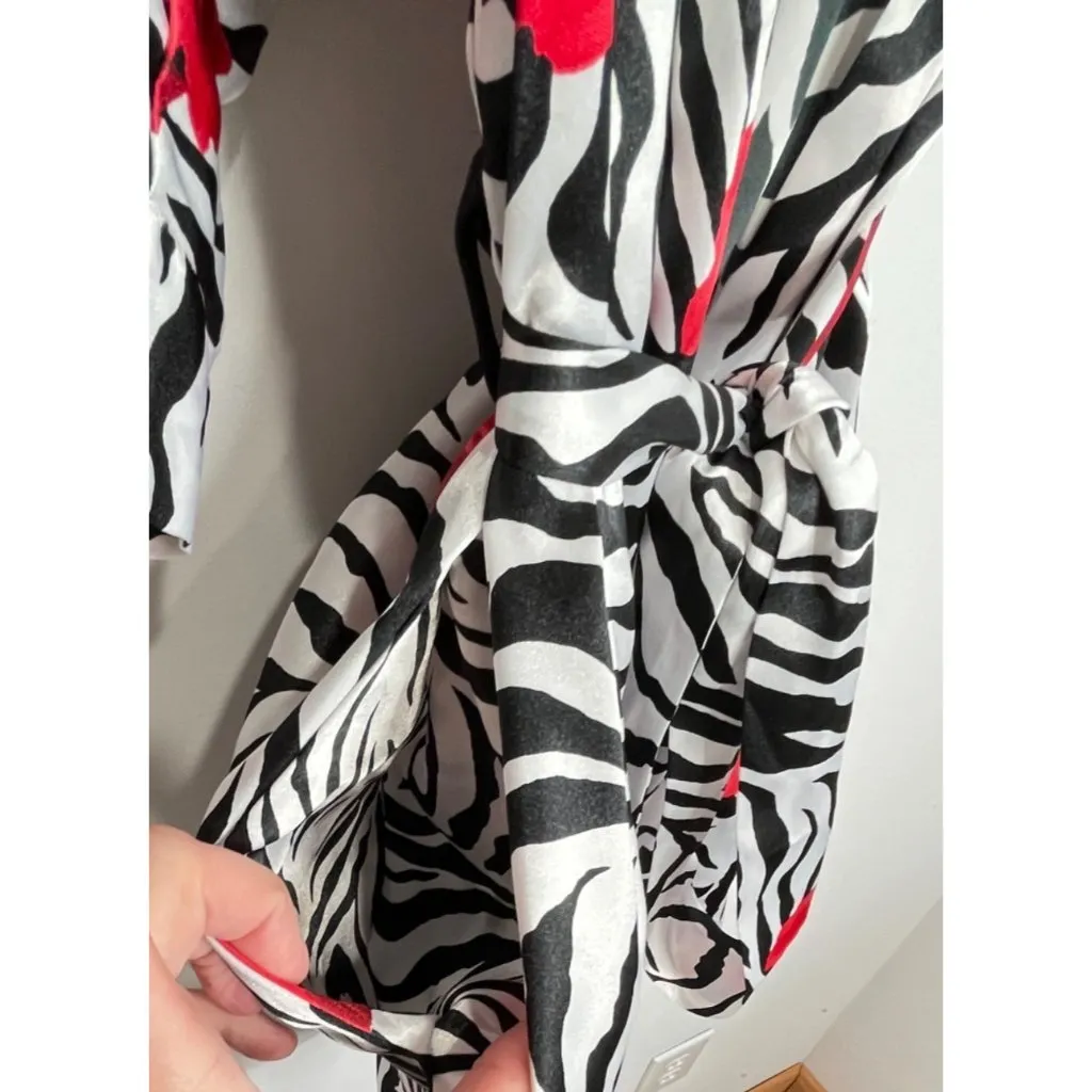 Shirley of Hollywood Satin Robe Belted Zebra Floral Women Size M Black Size M - Image 6