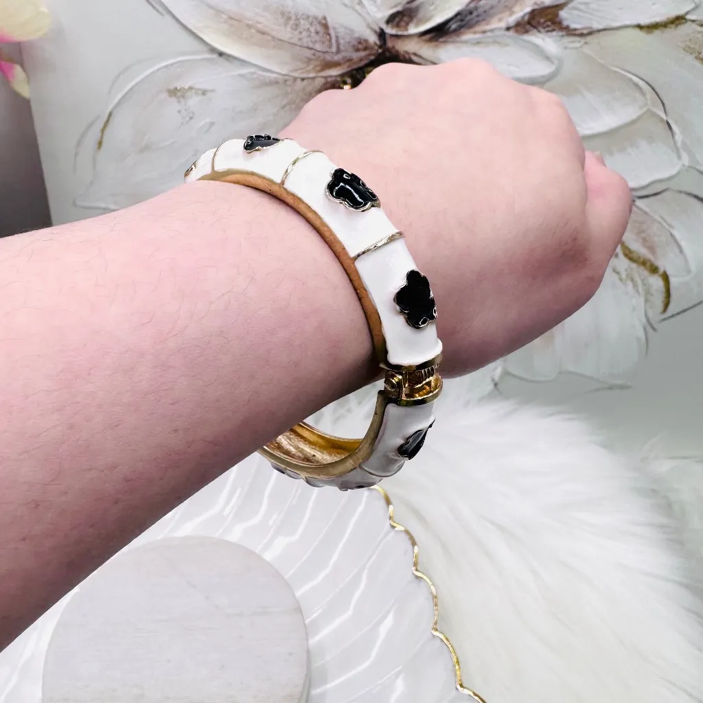 The Clarissa Enamel Cloisonne Bracelet Bangle Thick Style in Cruella Color Black - Image 4