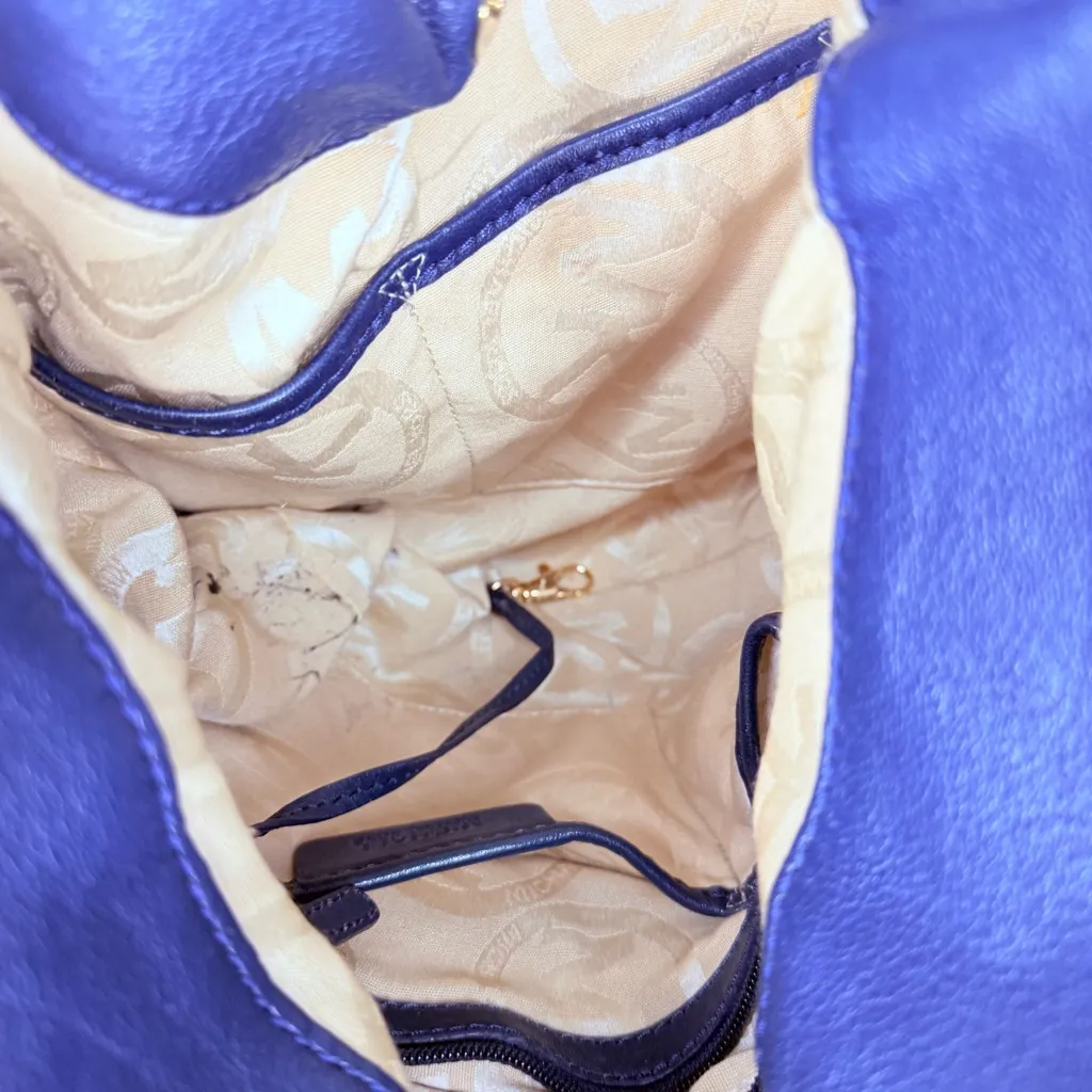 Michael Michael Kors Lilly Black Leather Medium Chain Hobo Bag purse slouch Blue - Image 6