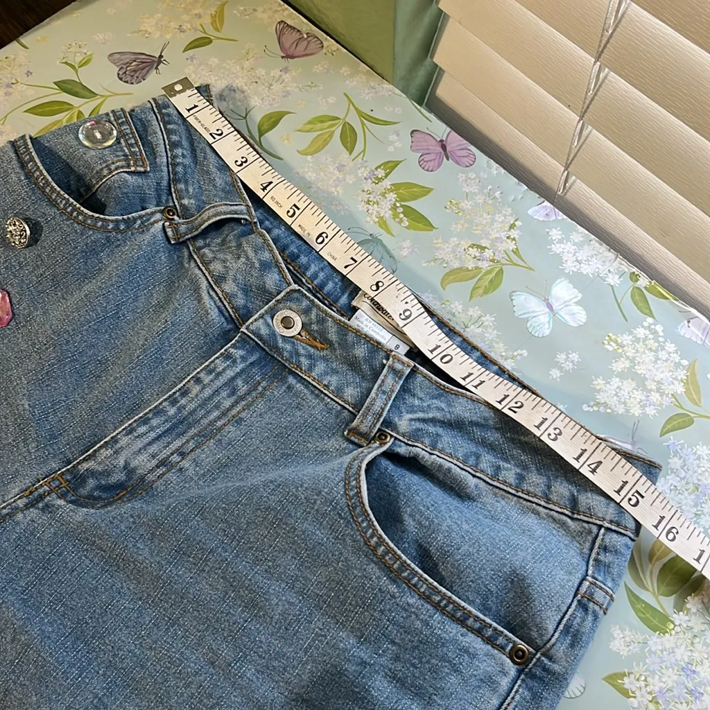 Vintage 90s Mom Jeans with Rhinestone Pink Silver Size 8 - Image 7