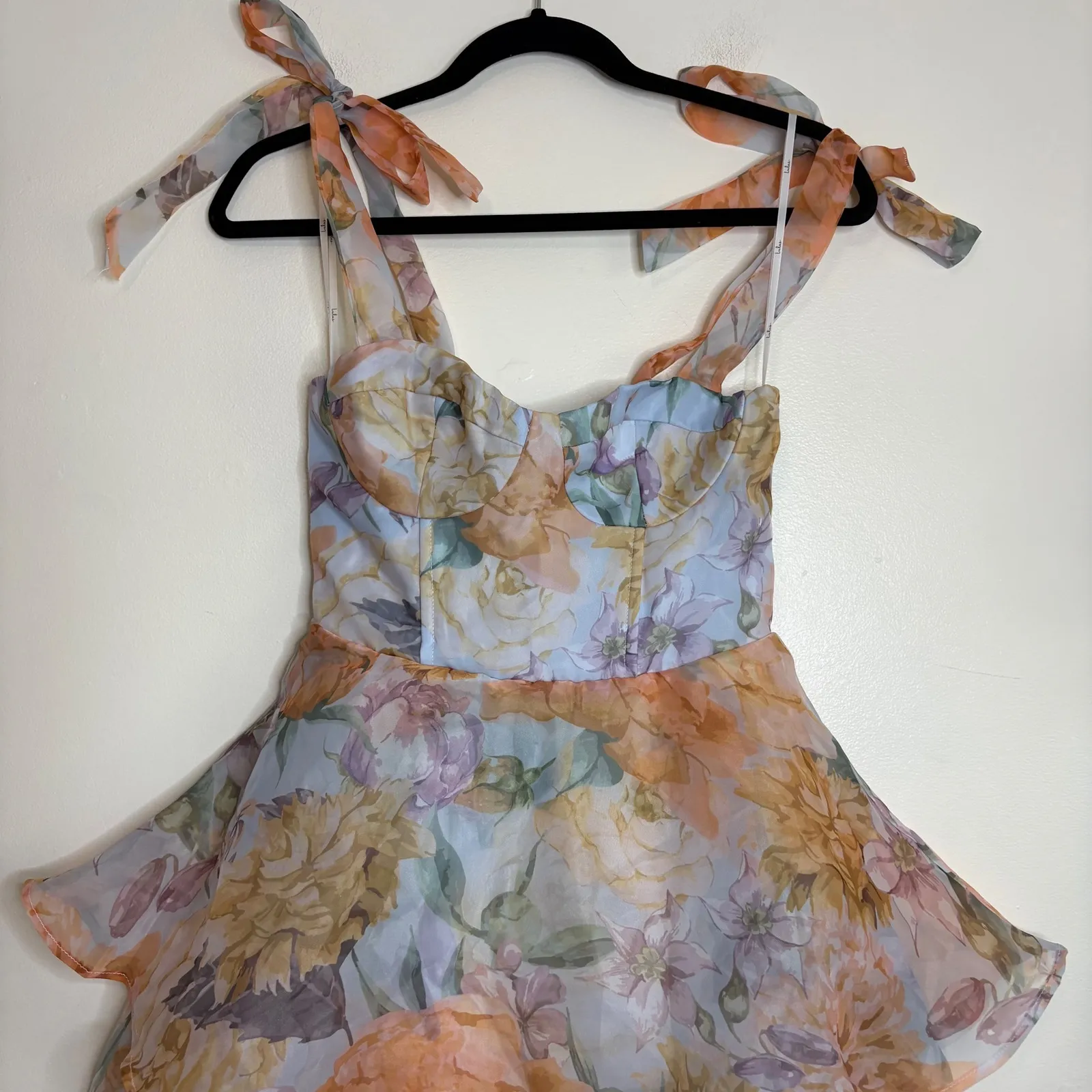 Floral Tiered Midi Dress Ruffle Tie Shoulder Sweetheart Neckline Summer Vacation - Image 3