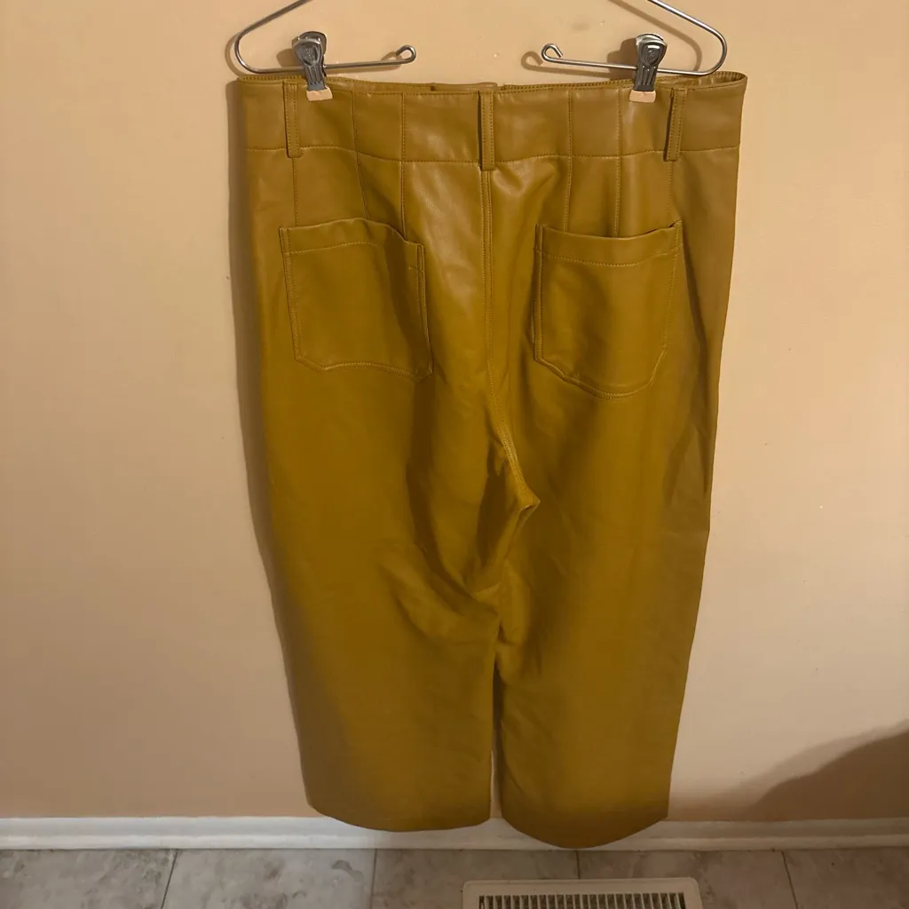 Anthropologie Maeve Colette Faux Leather Wide Leg Cropped Pants in Tan - Image 3