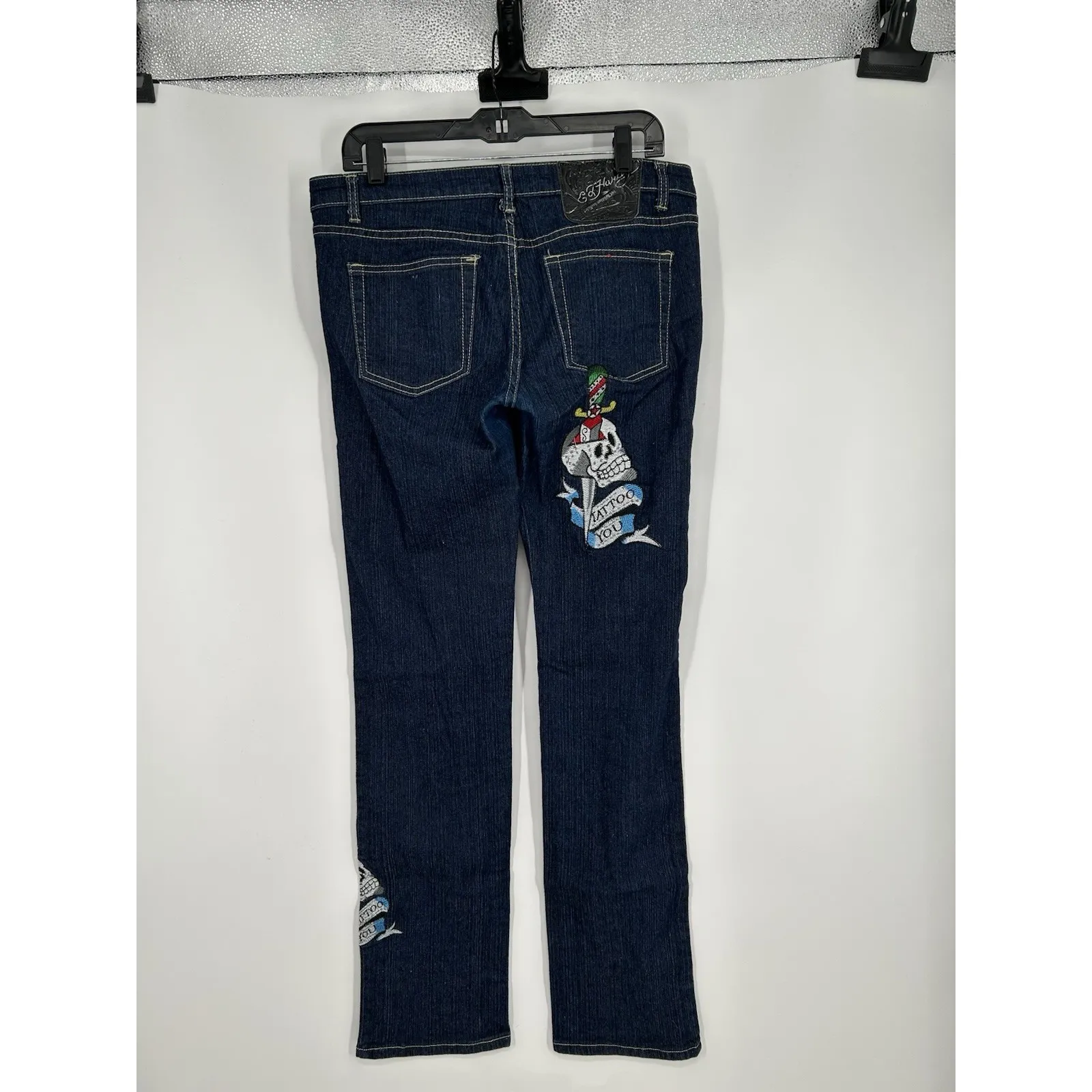 Ed Hardy Straight Leg Embroidered Tattoo You Jeans Y2K Womens Size 13/14 34 x 30 - Image 2