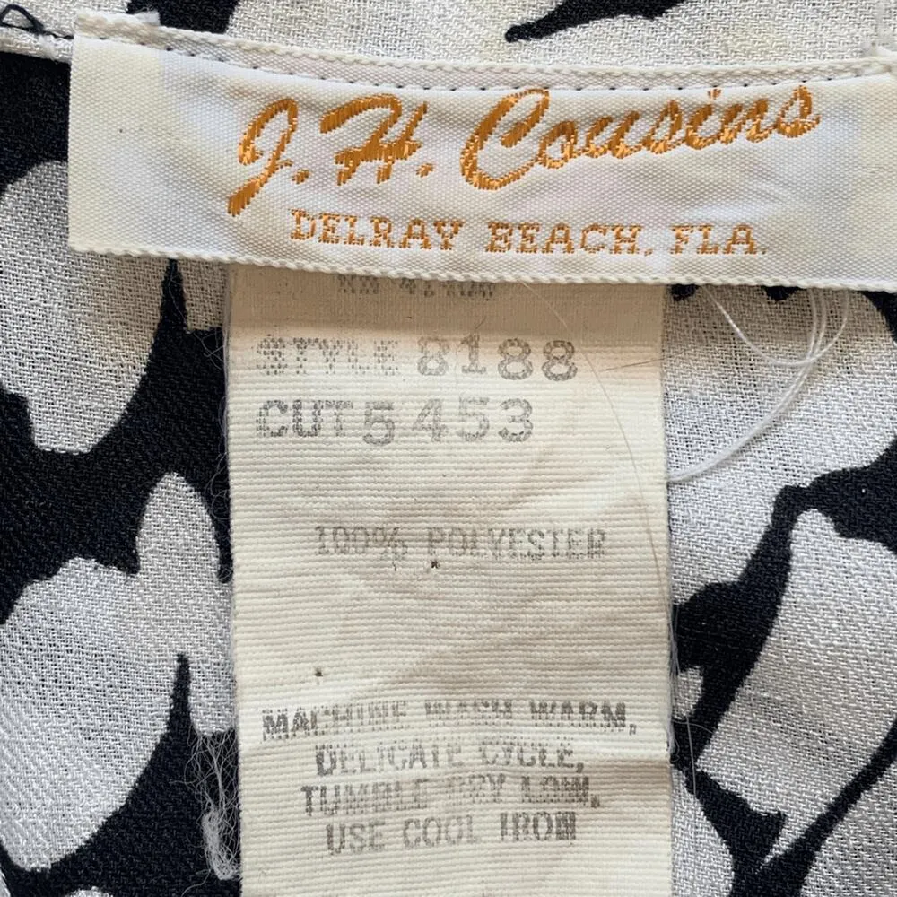 Vintage 80s Shirt Dress Black White Abstract Art Midi Dolman Sleeve Secretary Size 6 - Image 11