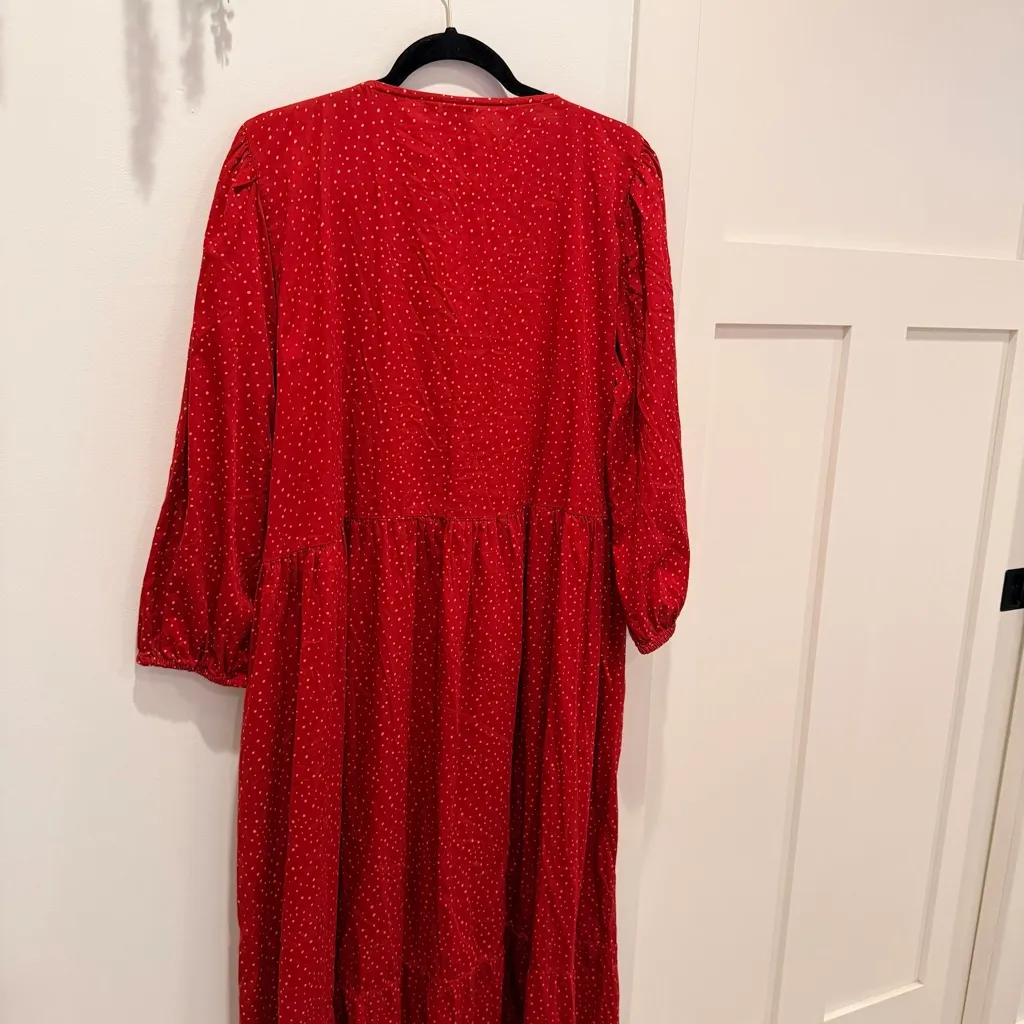 GAP Women's XL Peasant Style Rust Red Polka Dot Printed Midi Dress Size XL - Image 7