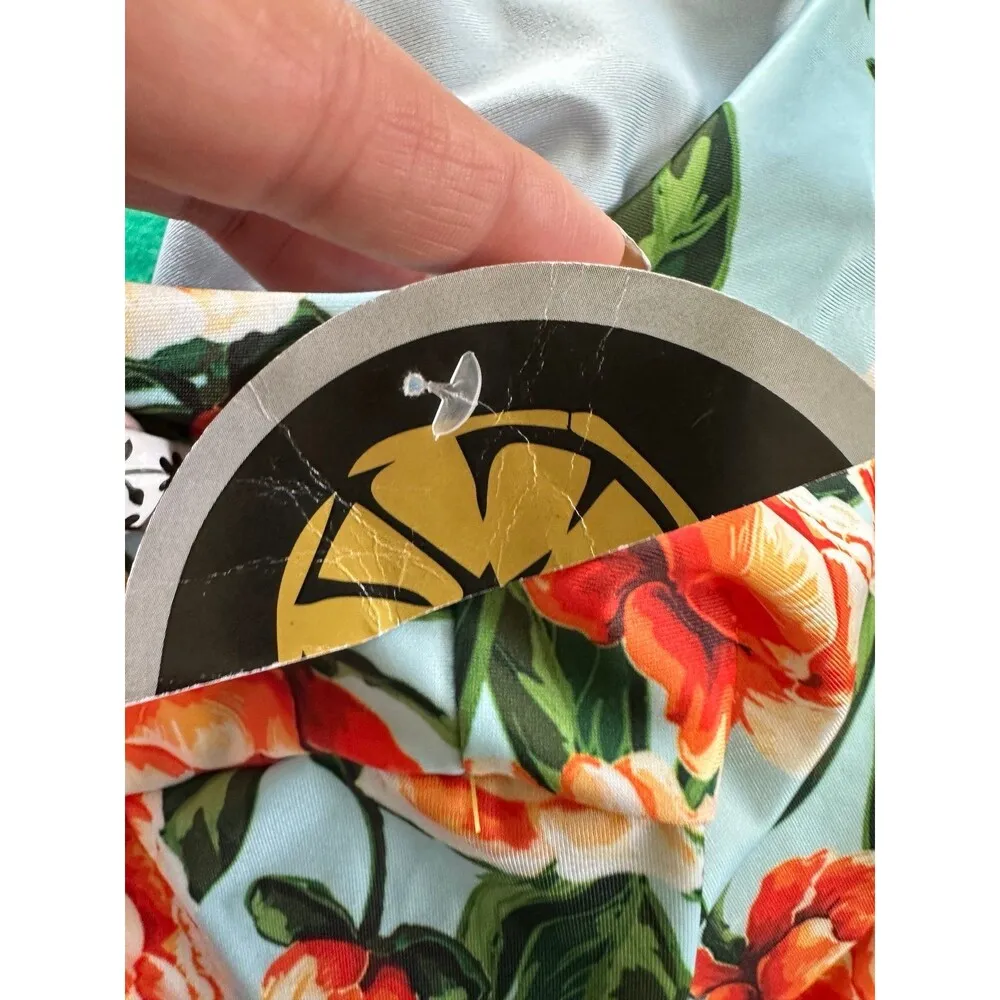 Mistica NWT Floral One Piece Padded Front Tie Long Sleeve Open Tummy Swimsuit S Blue - Image 6