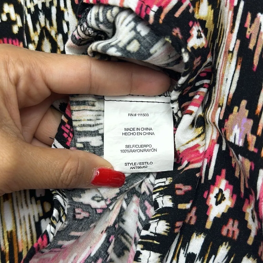 Figueroa Flower Anthropologie Peasant Top Blouse Shirt Crochet Geo Black Pink M - Image 6