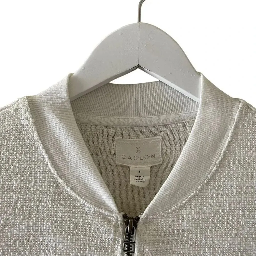 Nordstrom Caslon V-Neck Women’s White Front Zipper Long Sleeves SZ S #1251 - Image 11