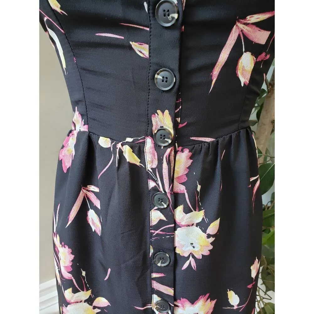 Papaya Shirt Dress Womens M Black Floral Sleeveless Spaghetti Strap Button Front - Image 9