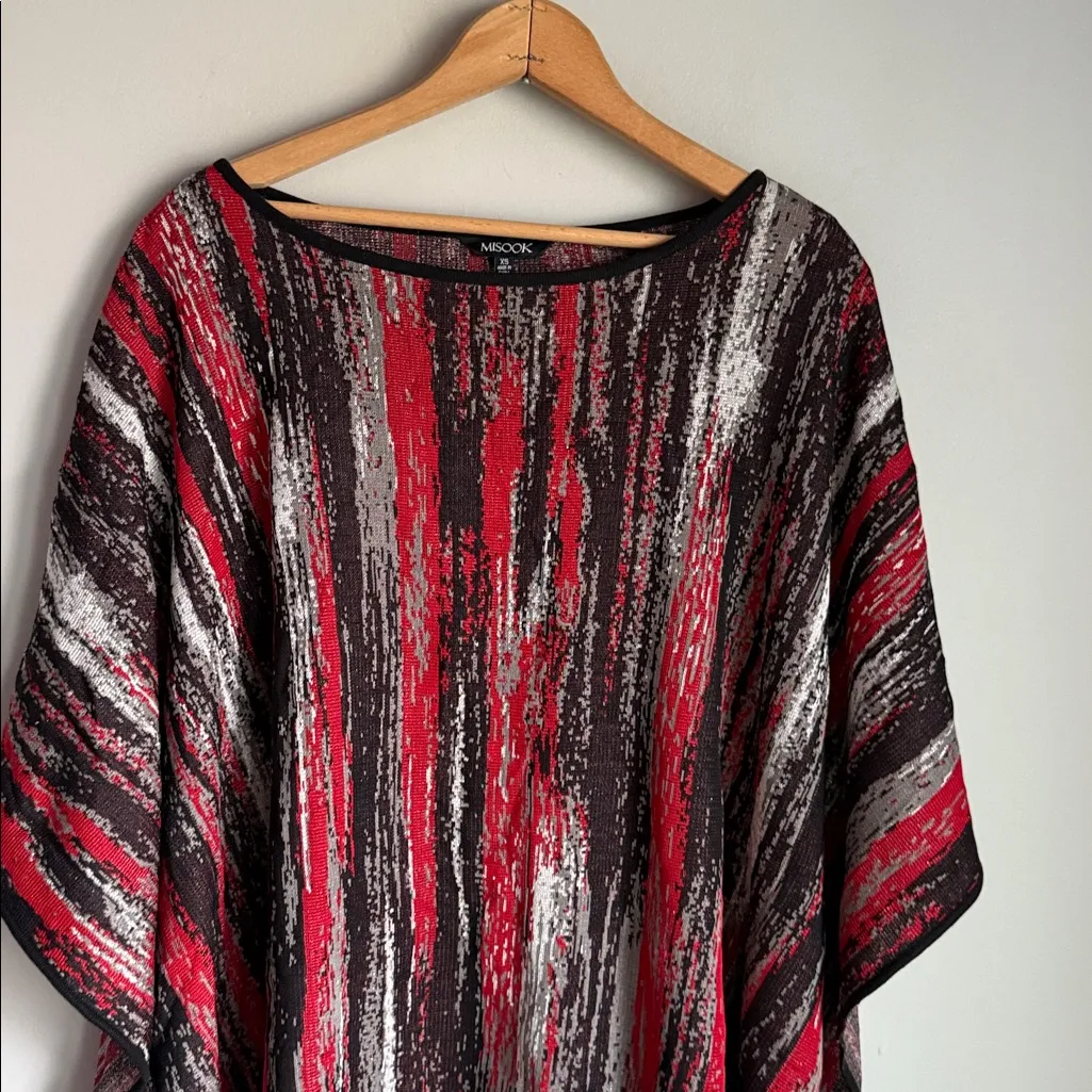 Misook Knit Draped Poncho Sweater  in Rouge Black XS - Image 3