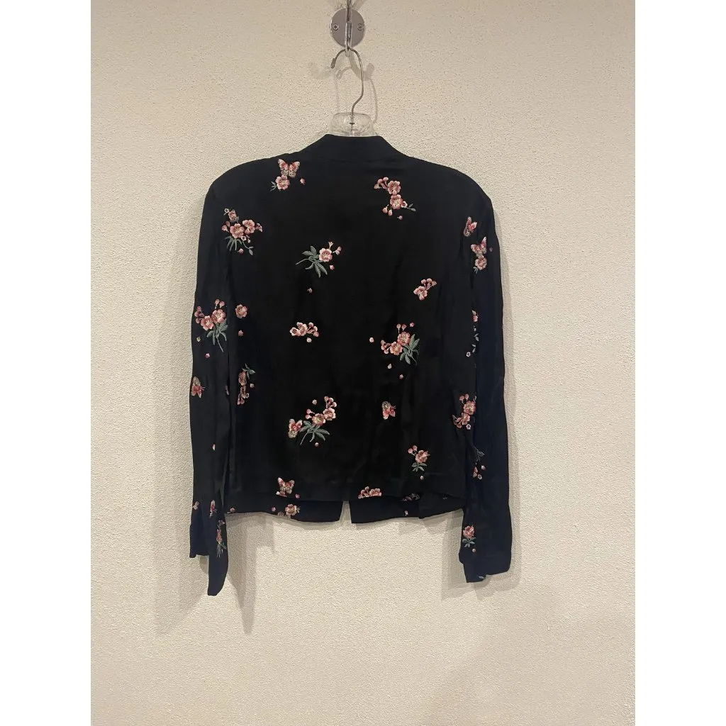 RIXO Jayce Jacket Womens Small Black Floral Embroidered Mandarin Collar Closure - Image 4
