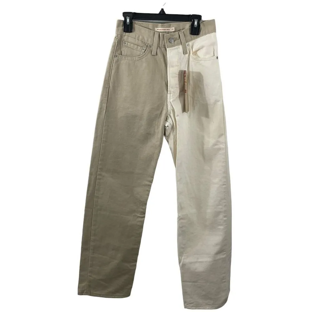 NWT Levi's Women's Ribcage Straight Ankle Jeans Two Tone Beige Cream Size 24x28‎ - Image 3