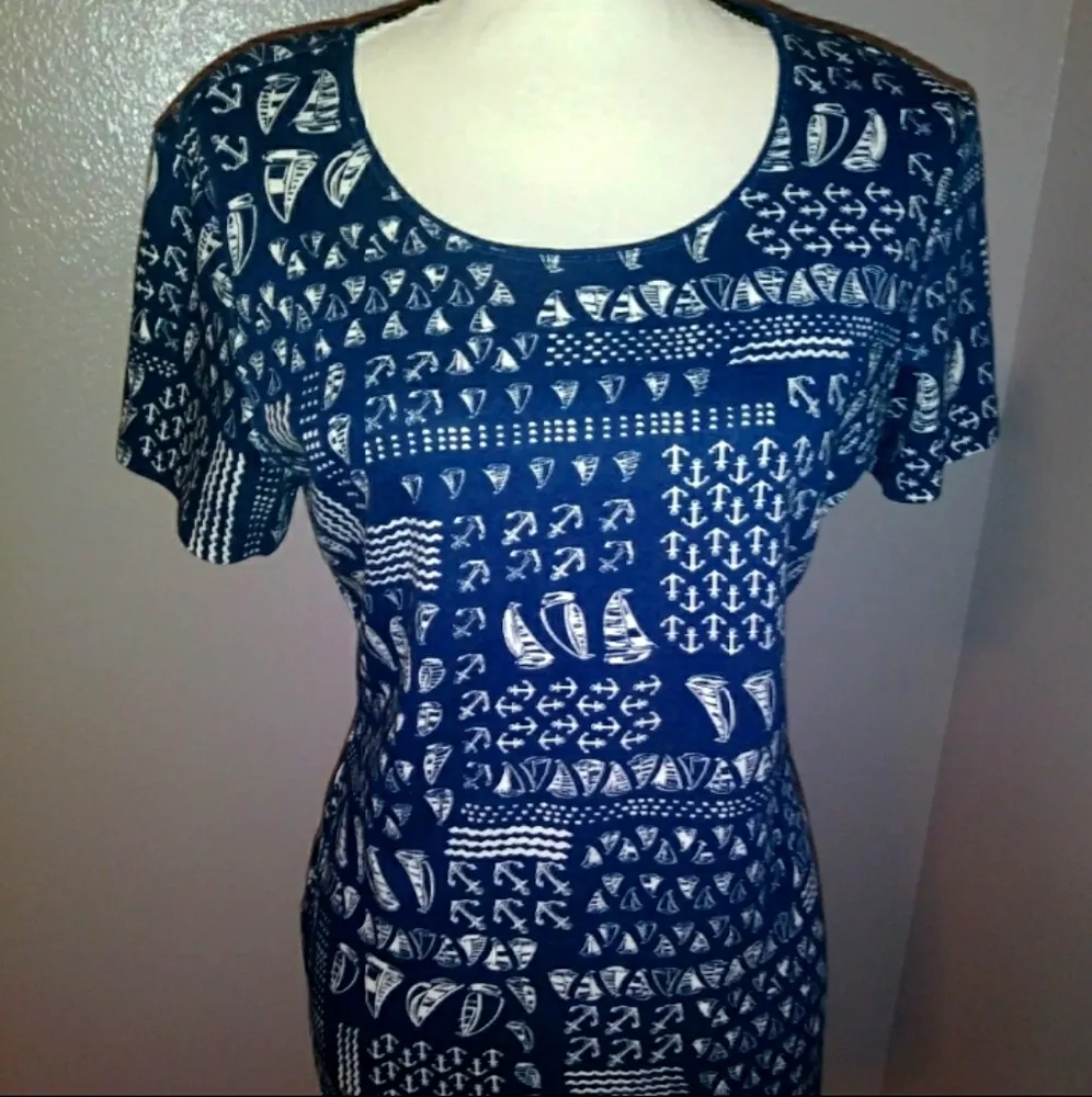 Karen Scott Blue anchor nautical sailboat short sleeve shirt - Image 4