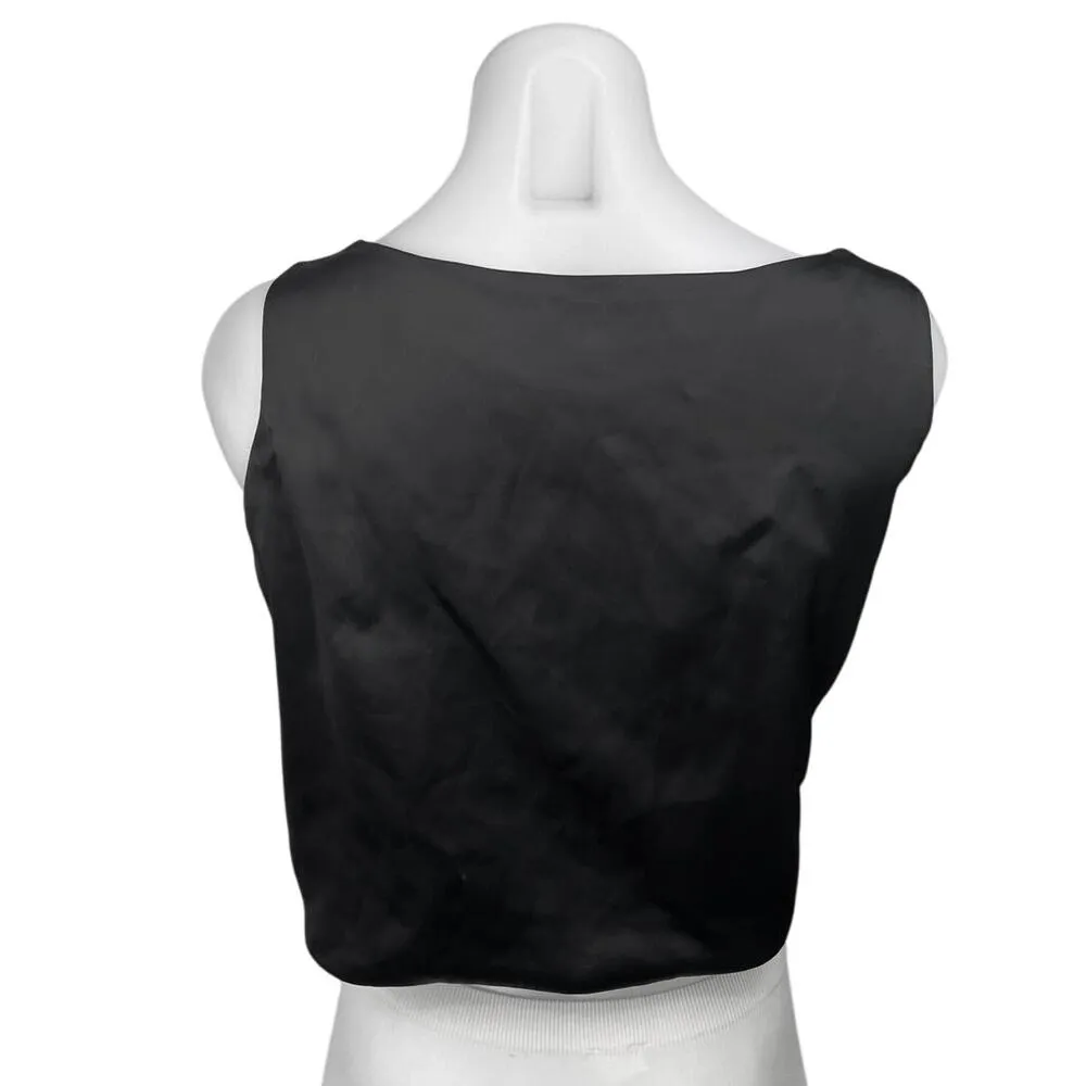 Geraldine Garcia Black Flower Sequin Beaded Embellished Crop Blouse Tank Top M Size M - Image 3