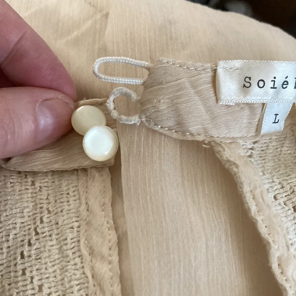 🌞Soieblu Cream Colored Embroidered Gray Floral & Ivory Diamond Mini Dress A - Image 9