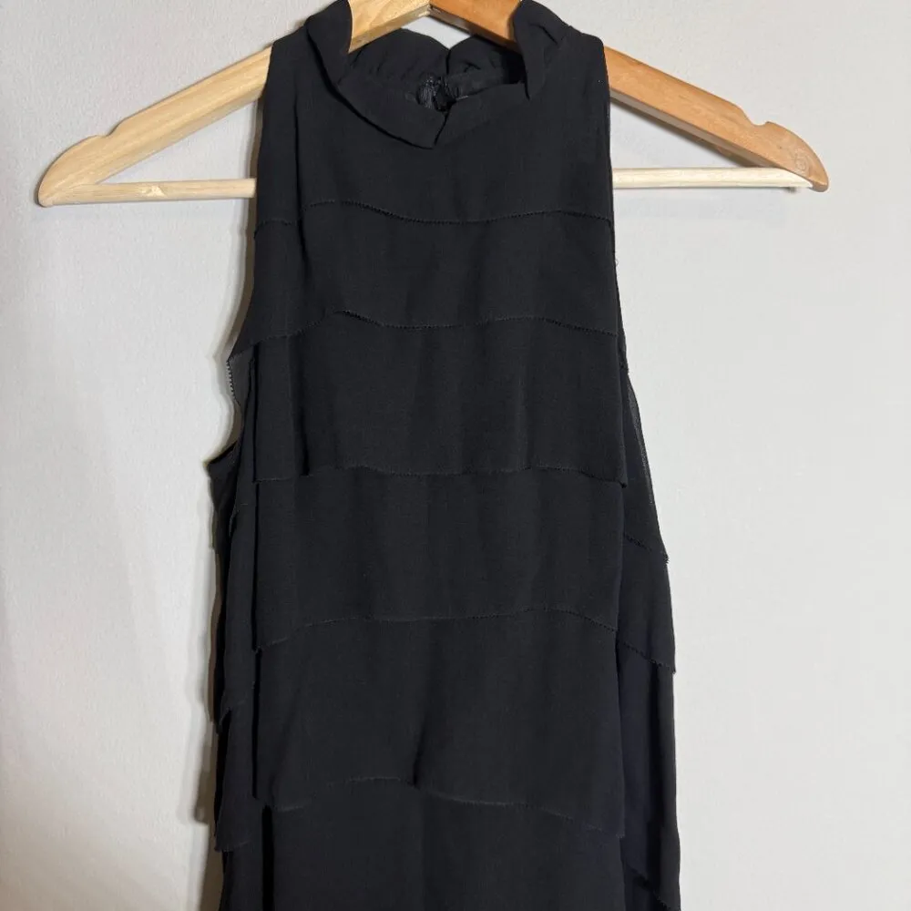 Vince Sleeveless 100% Silk Tiered Sheath Mini Dress Women's 2 Black LBD Cocktail - Image 6