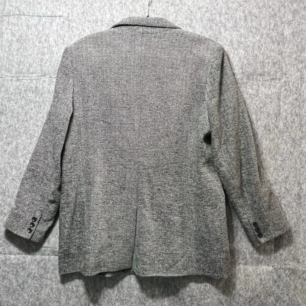 New York & Company Blazer Jacket‎ 14 Wool Herringbone Gray Lined Single Button - Image 5