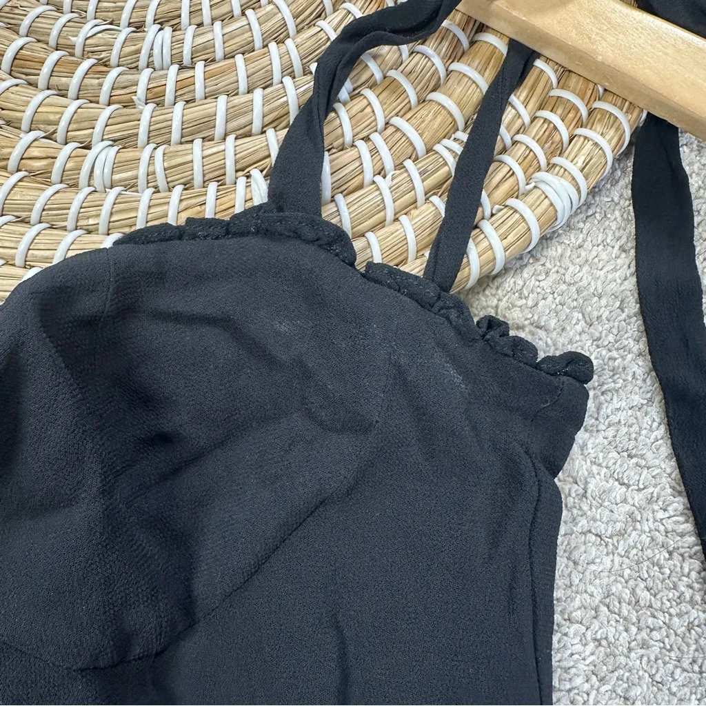 Reformation Women’s Blanca Tank Top Sleeveless Smocked Tie Shoulder in Black 10 - Image 14