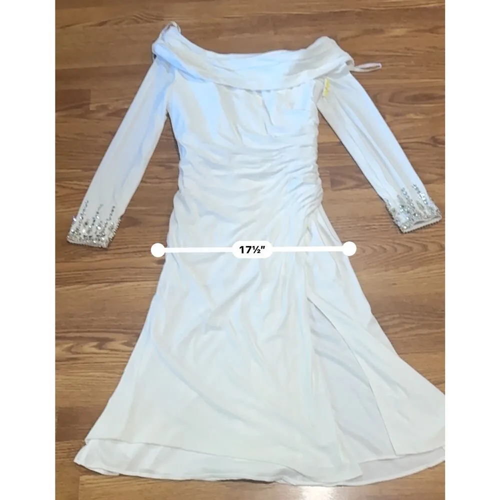 IEENA MAC DUGGAL MIDI bride White Off the Shoulder Beaded Long Sleeve size 8 - Image 9