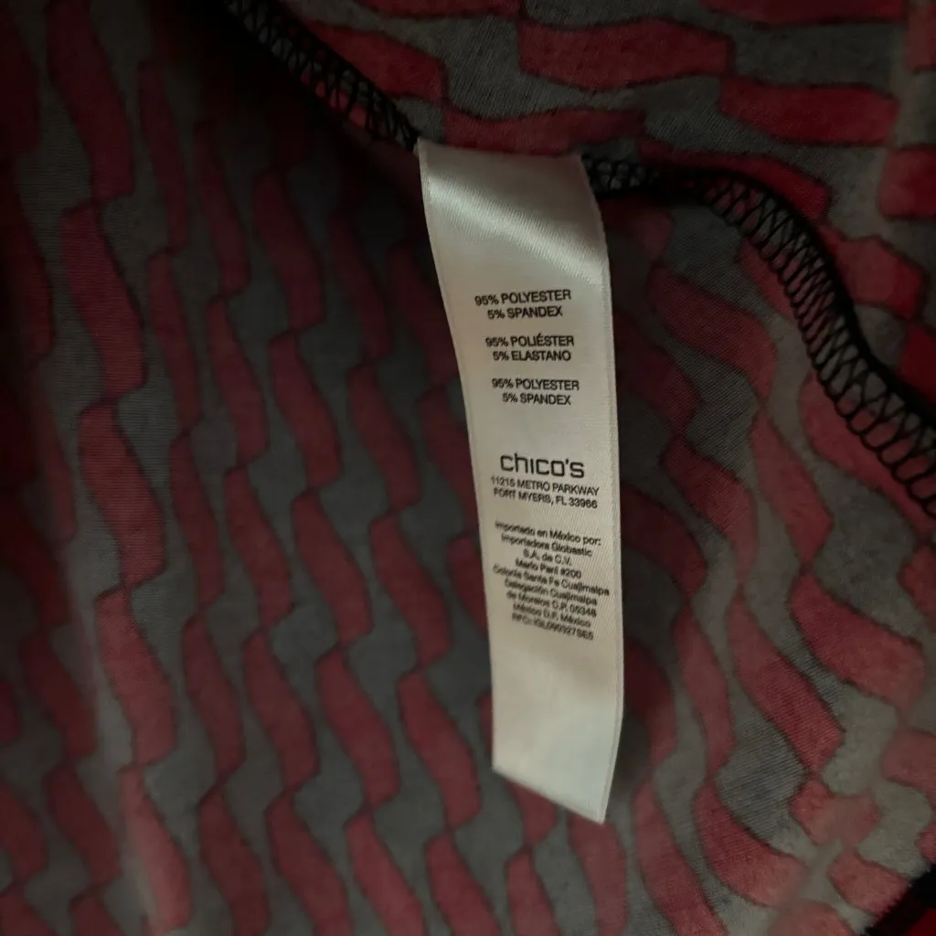 Chico's Size 3 Black Red Printed Blouse Shirt High‎ Low Top Hi Lo Hem Chicos XL - Image 6
