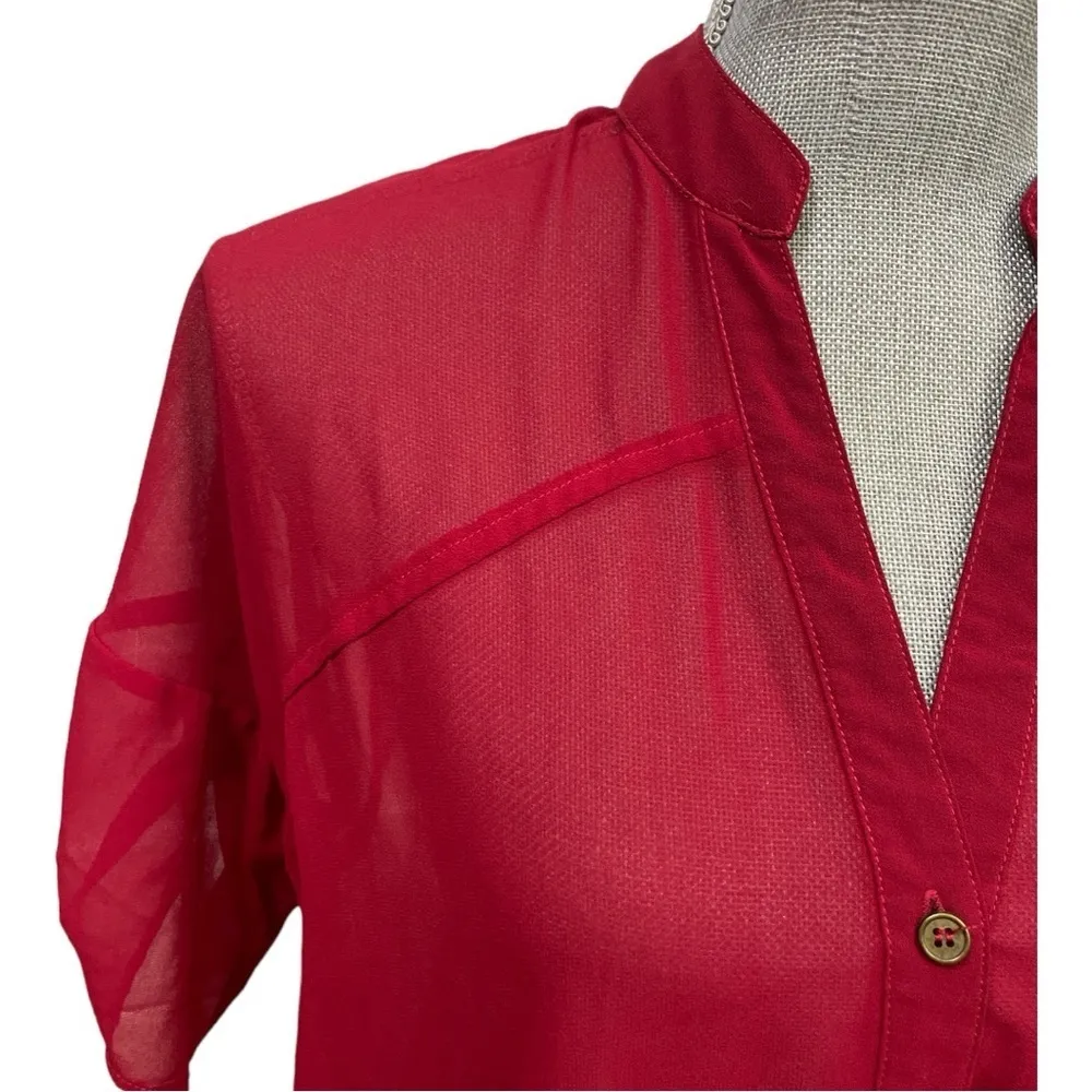 Excuse me Miss Womens Red Sheer Button down Sheer Career Work
Blouse Sz L Size L - Image 8
