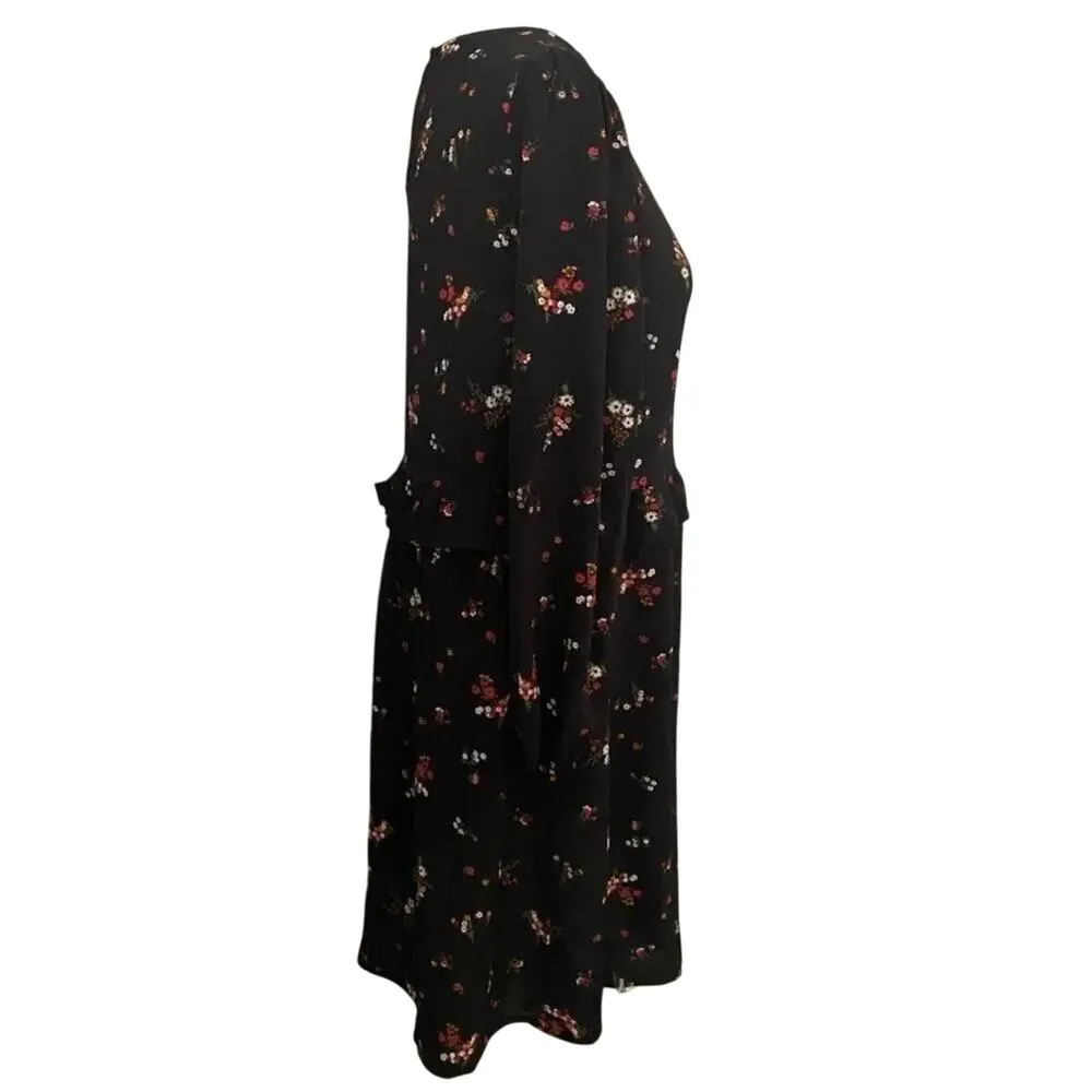Good Luck Gem Black Floral Long Sleeve Ruffle Short Dress, Size Small - Image 12