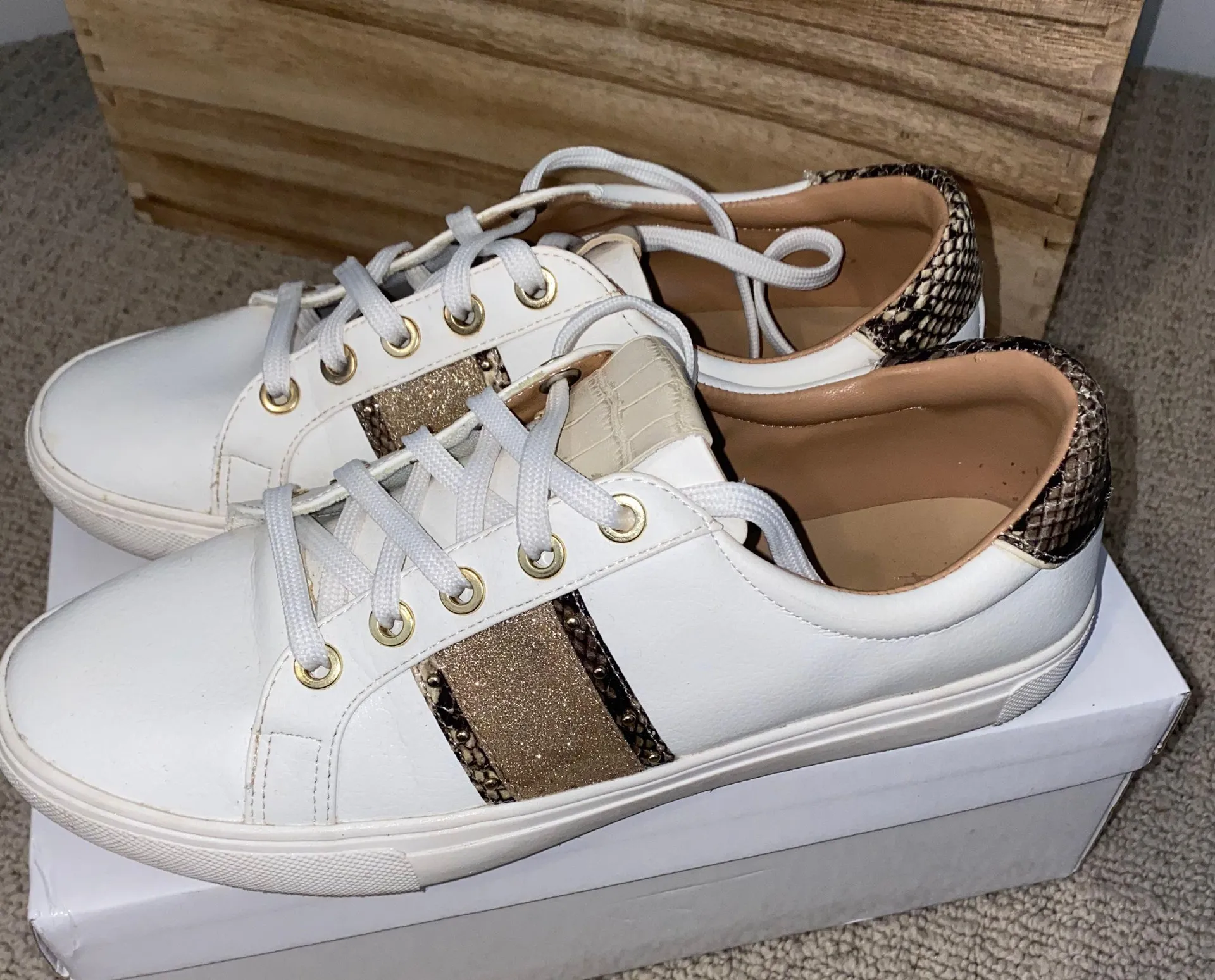 Gold Snakeskin Sparkly Sneakers Size 7 - Image 2