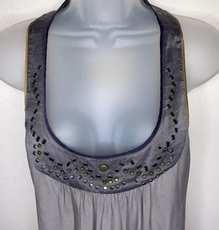 Embellished Silk Gray Tank Top Small - Image 3