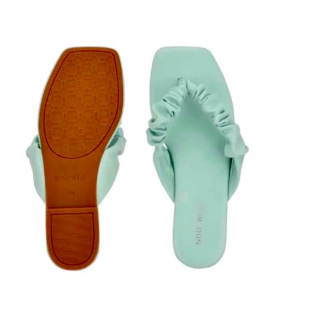 Nine West Sandals Dressy Summer Scrunchie ruched Flip Flop Flats DAXX Mint 9.5 - Image 3