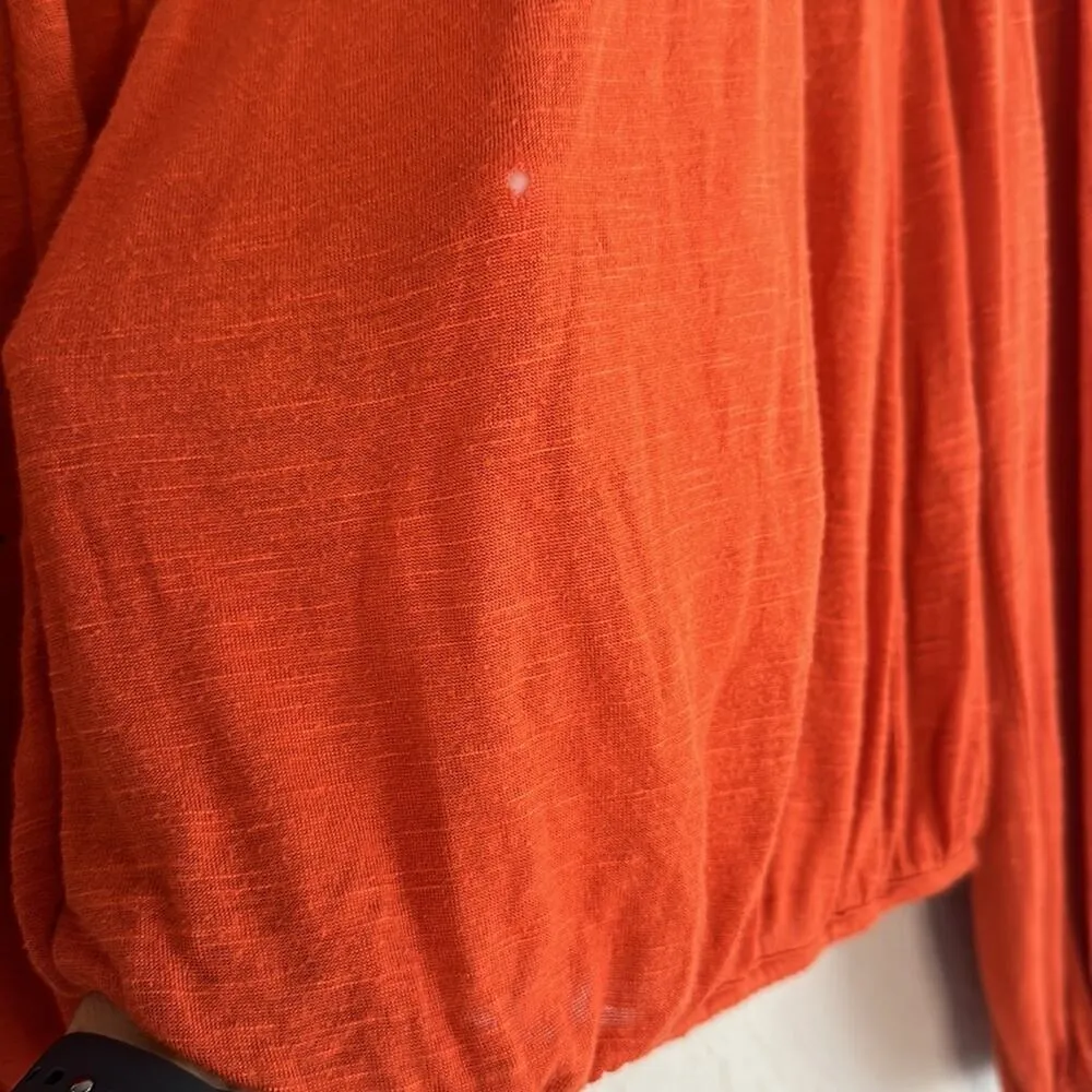 Free People Orange Beaded Mesh Viscose Long Sleeve Top Small Fall Boho - Image 9