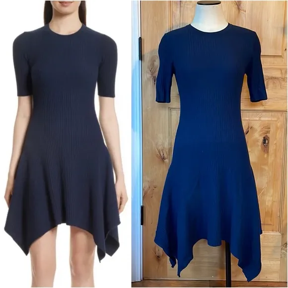 OPENING CEREMONY Eclipse Delta Marine Rib Knit Handkerchief Hem Dress $375 EUC S - Image 2