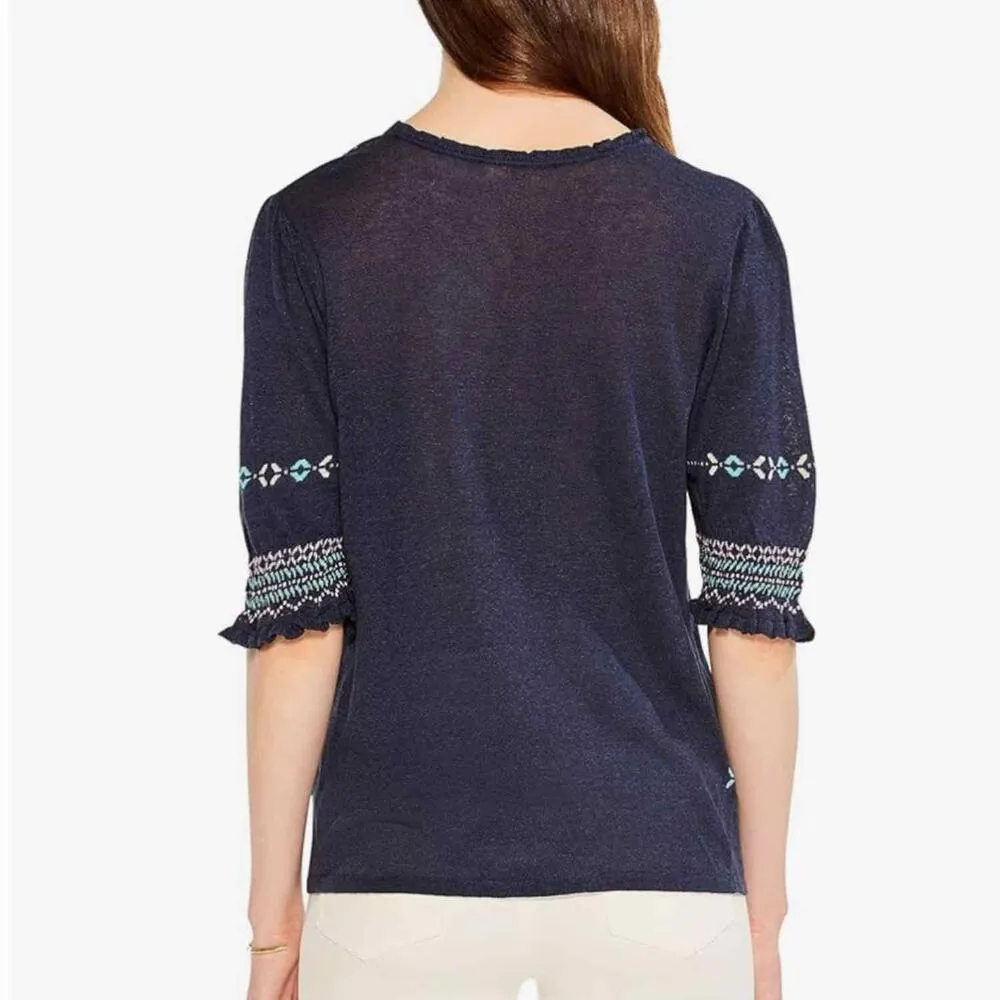 Nic+Zoe Intarsia Linen Blend Stitches Sweater Top Blouse Size XXL Lightweight - Image 2