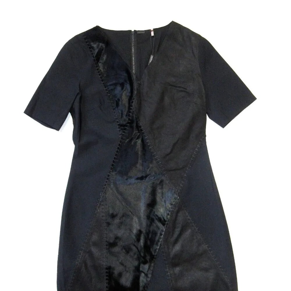 NWT Elie Tahari Mariah in Black Mixed Media Leather Calf Hair Sheath Dress 6 - Image 4