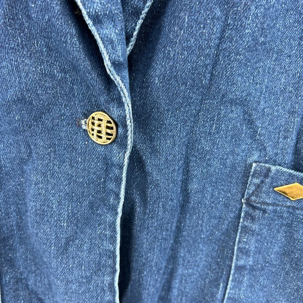 Danielle made in USA denim blazer jacket gold detail gems 80s large retro jean Blue - Image 6
