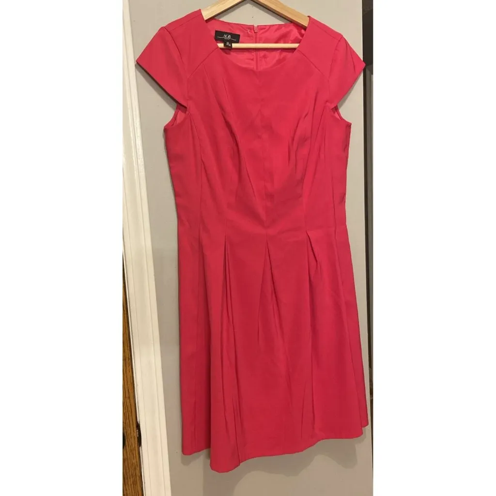 AGB Pleated Fit & Flare Cap Sleeve Pink Dress Womens Sz 12 Barbie Pink‎ Wedding - Image 2
