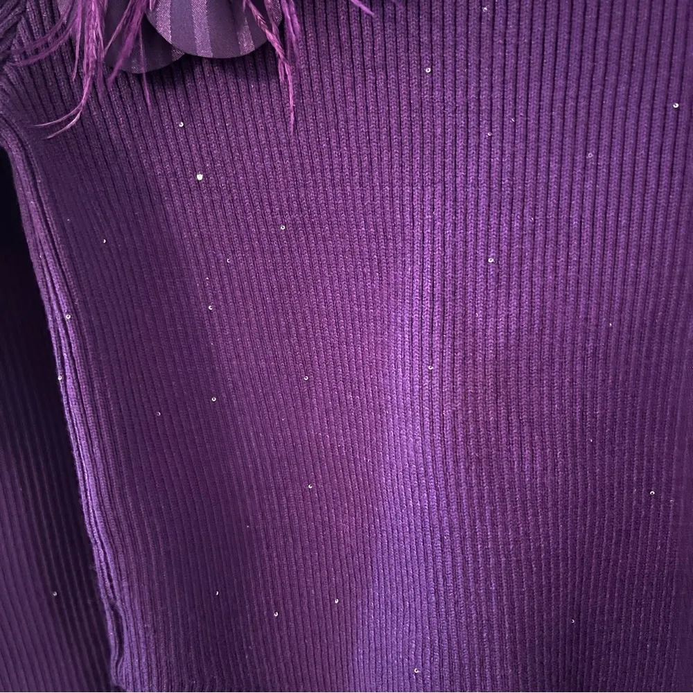 Women’s Purple Floral Rhinestone Ribbed Long Sleeve Crop Top Size XS - Image 7