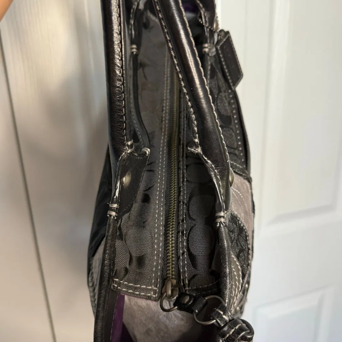 y2k Coach Patchwork Tote Shoulder Handbag Purse Grey Silver Black 12899 - Image 6