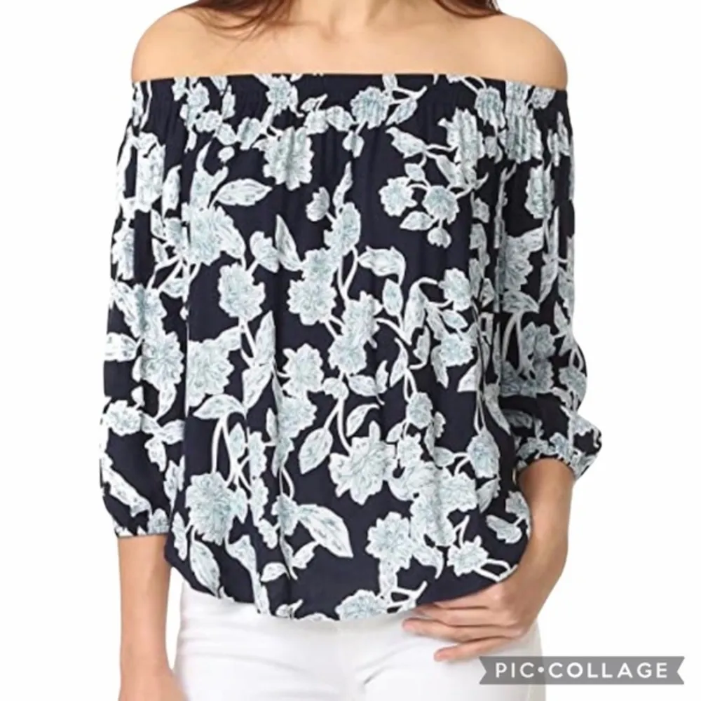 Splendid Top Off the Shoulder Navy Blue Mint Floral Floral S Garden Boho Chic - Image 3