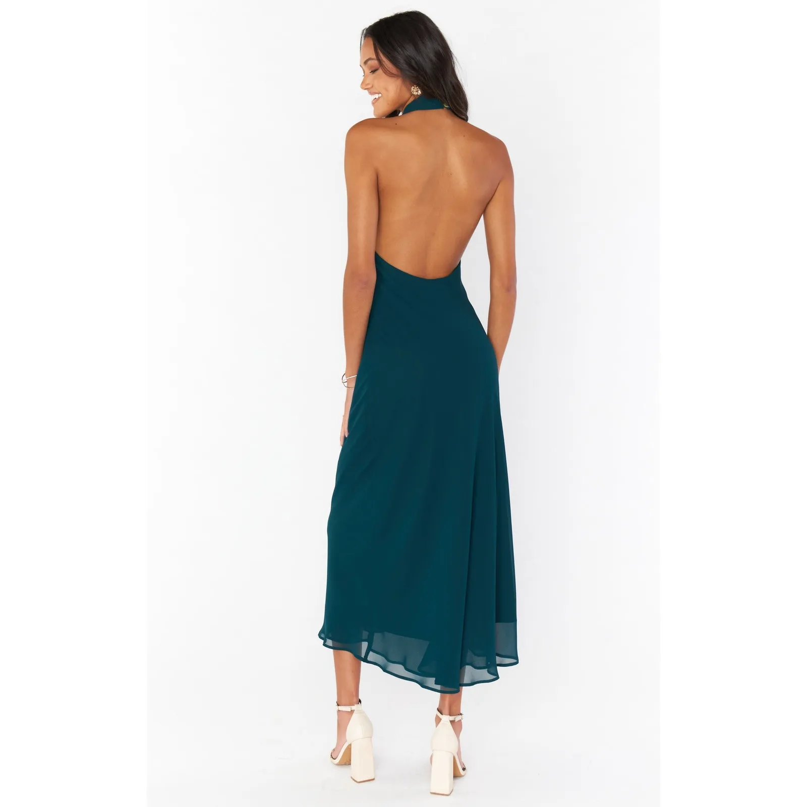Show Me Your Mumu Jasmine Halter Midi Dress in Emerald Chiffon XS - Image 7
