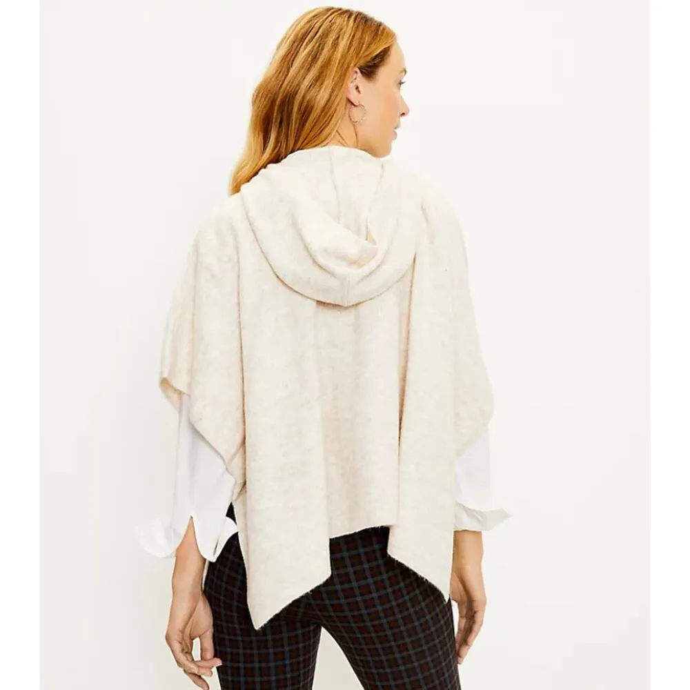 Loft Hoodie Poncho Cream V-neck Hooded Short Sleeve Sweater Size XS/S - Image 2