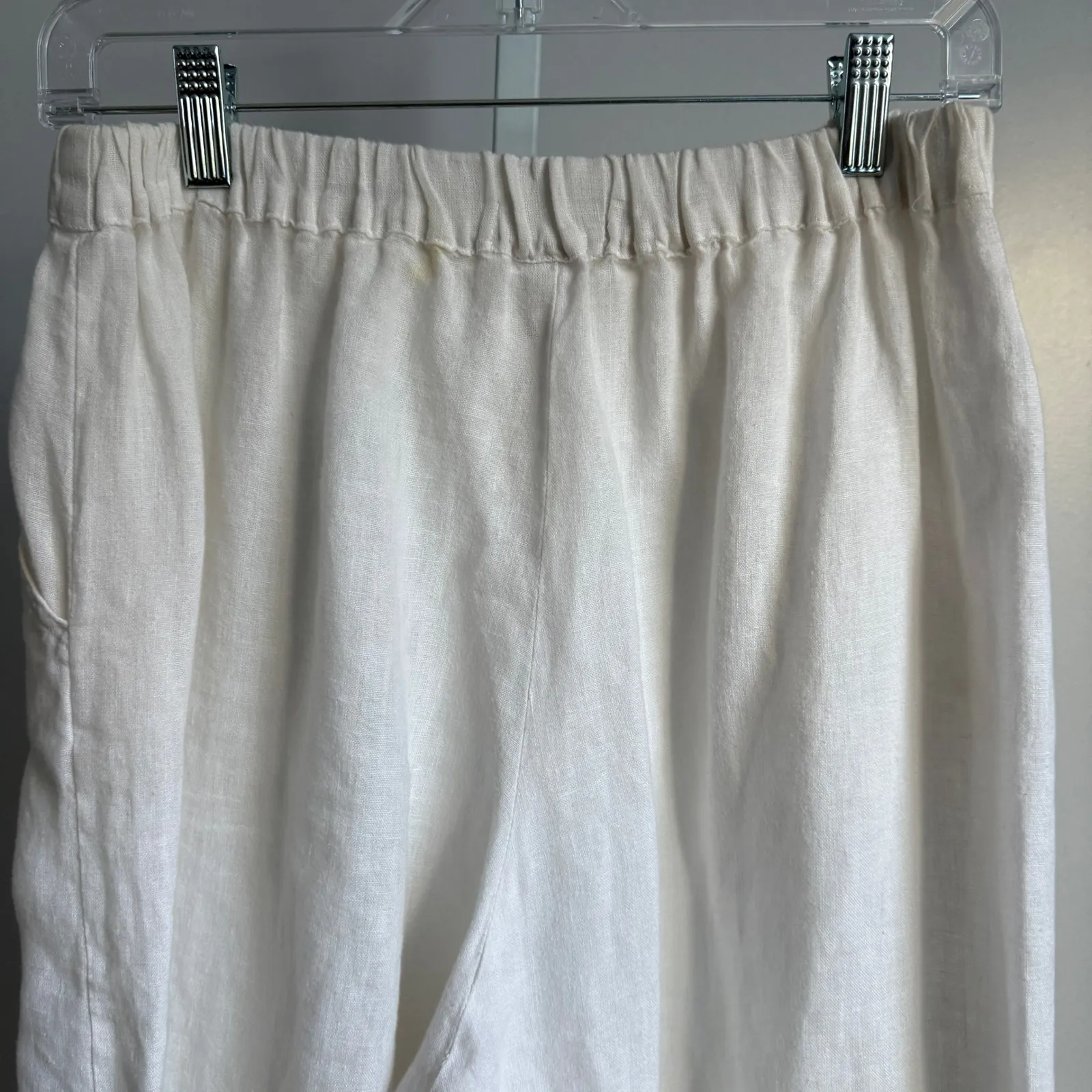 CP shades 100% linen white wide leg elastic waist minimalist BoHo pants sz S - Image 7