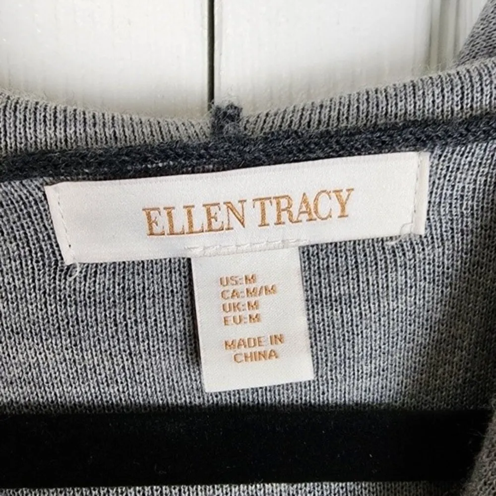 Ellen Tracy Hooded Cardigan Merino Wool Blend Sweater Toggle Charcoal Grey Sz M - Image 2